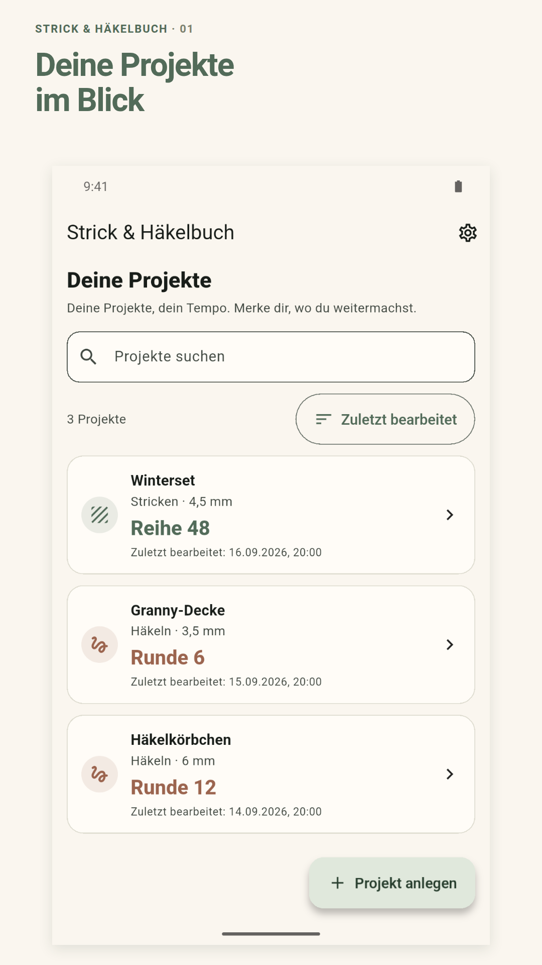Übersicht mit fiktiven Beispieldaten