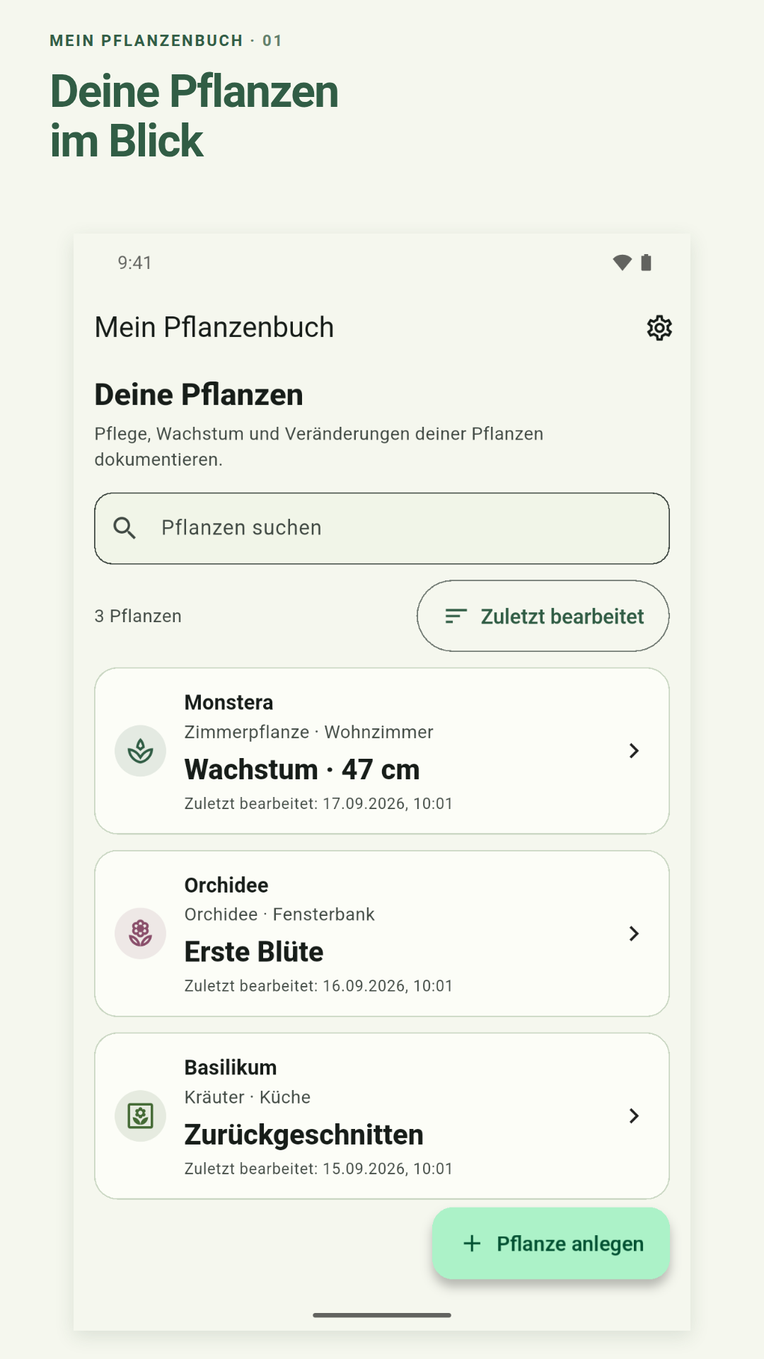 Übersicht mit fiktiven Beispieldaten